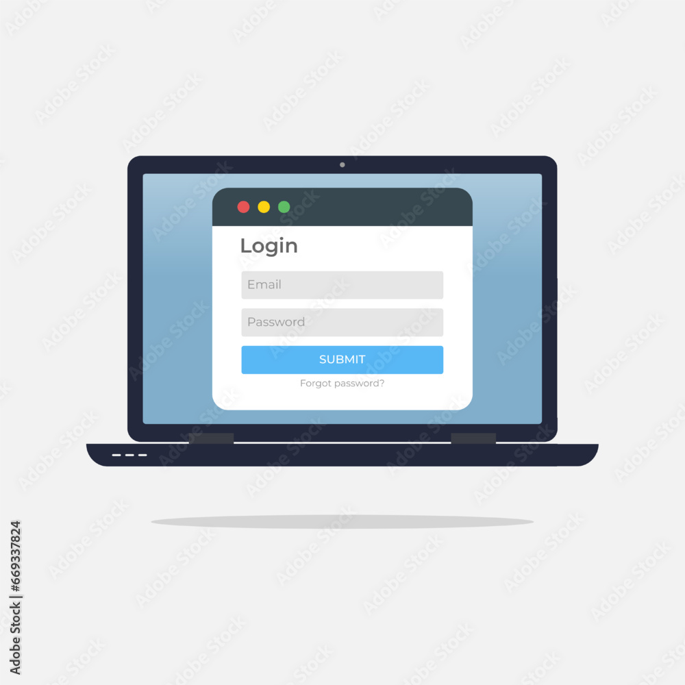 Log in interface on the laptop screen