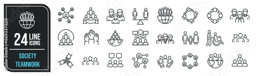 Society, teamwork thin line icons. Editable stroke. For website marketing design, logo, app, template, ui, etc. Vector illustration.