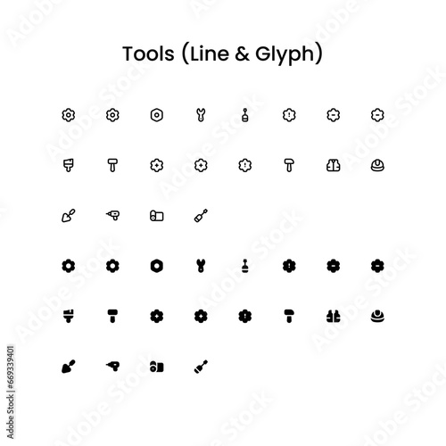Tools/Equipment Editing Outline and Glyph (Solid) Icon Set