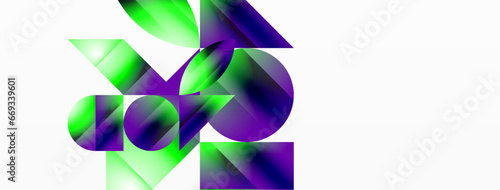 Serene gradient template. Circles and triangles mingle in minimalist perfection. Gentle fusion of forms and hues creates balanced yet captivating backdrop, embodying modern sophistication