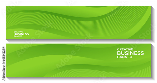 set of banners with abstract modern green curve bio background