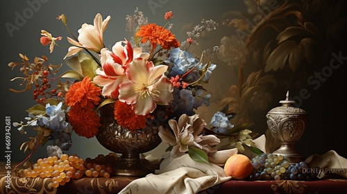 Still life with splendid bouquet in Baroque style