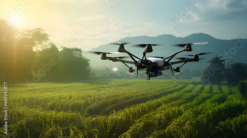 Drone Flying High Above a Smart Farm,Agriculture Technology Images for Modern Farming,AI Generative 