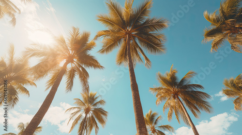 low angle of a palm trees stand against a blue sky © Rangga Bimantara