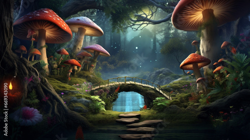 Mushroom Wallpaper ,Fantasy Wallpaper, Mushroom Light, Fantasy Mushroom, Jungle. generative ai