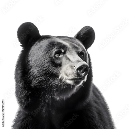 close up shot, portrait of black bear looks up,  isolated on transparent background. © Naige