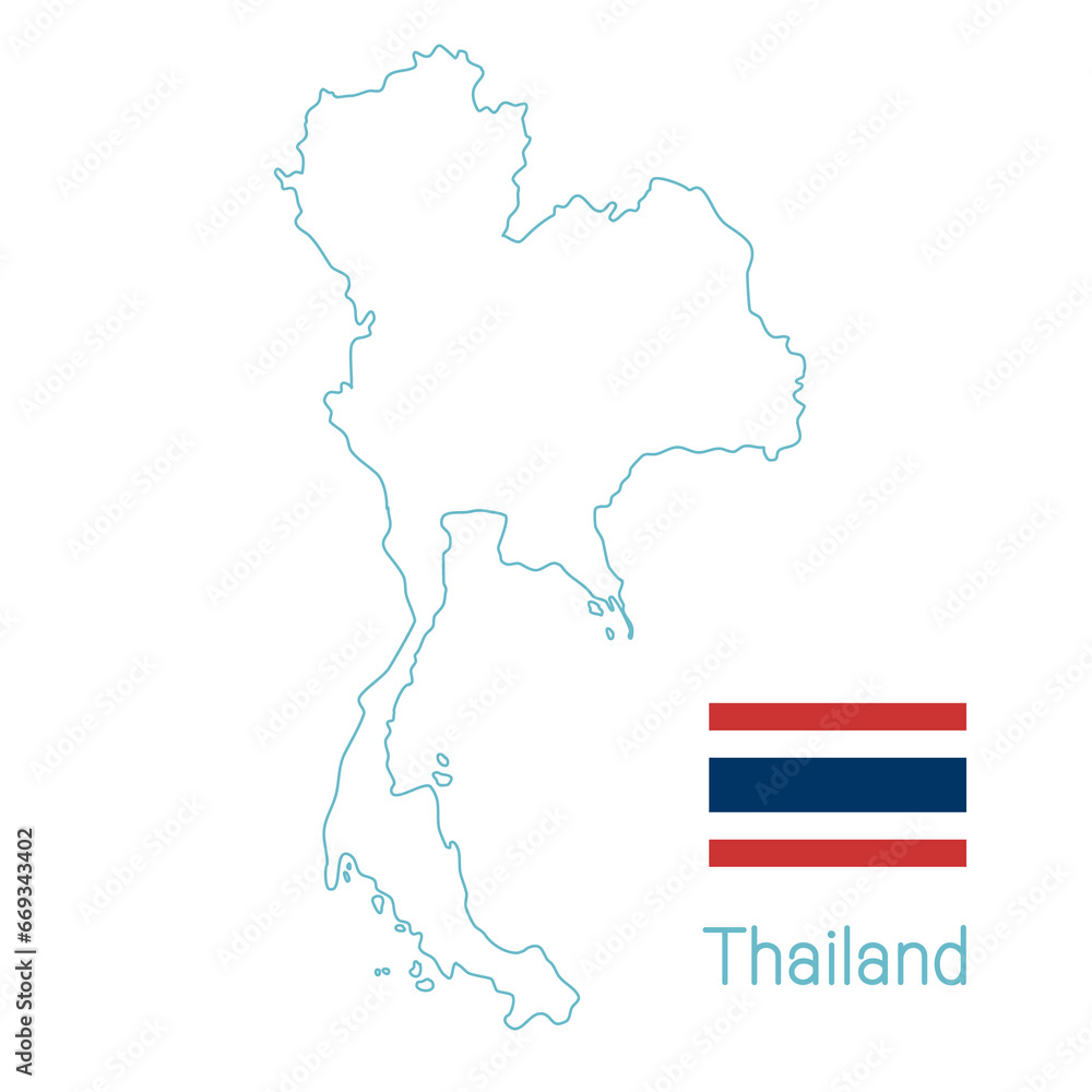 Obraz premium Thailand map and national flag vector on white background. A map showing the territory and shape of a country.