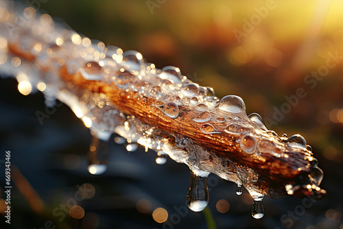 water droplets on a branch in the evening sun, taken with my canon 70 - 200mm f / 1 8 lens photo