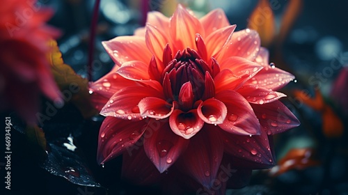 red flower with water drops