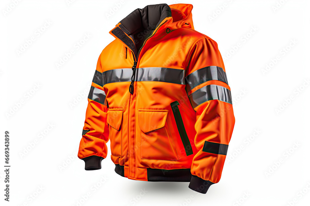 orange safety jacket with reflective strips isolated on white background orange safety jacket with reflective strips isolated on white background