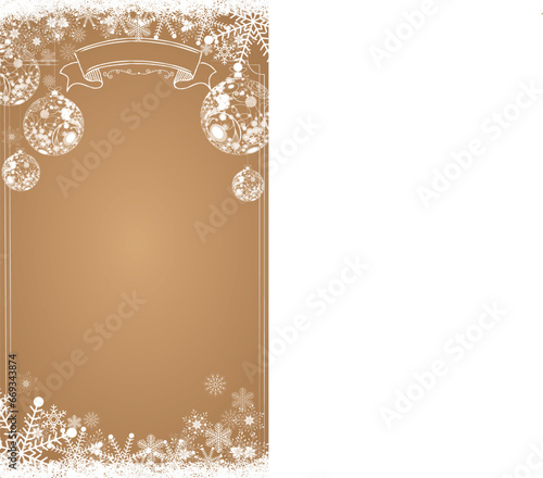 Gold Christmas story filter background with winter snowflakes border and decorative balls
