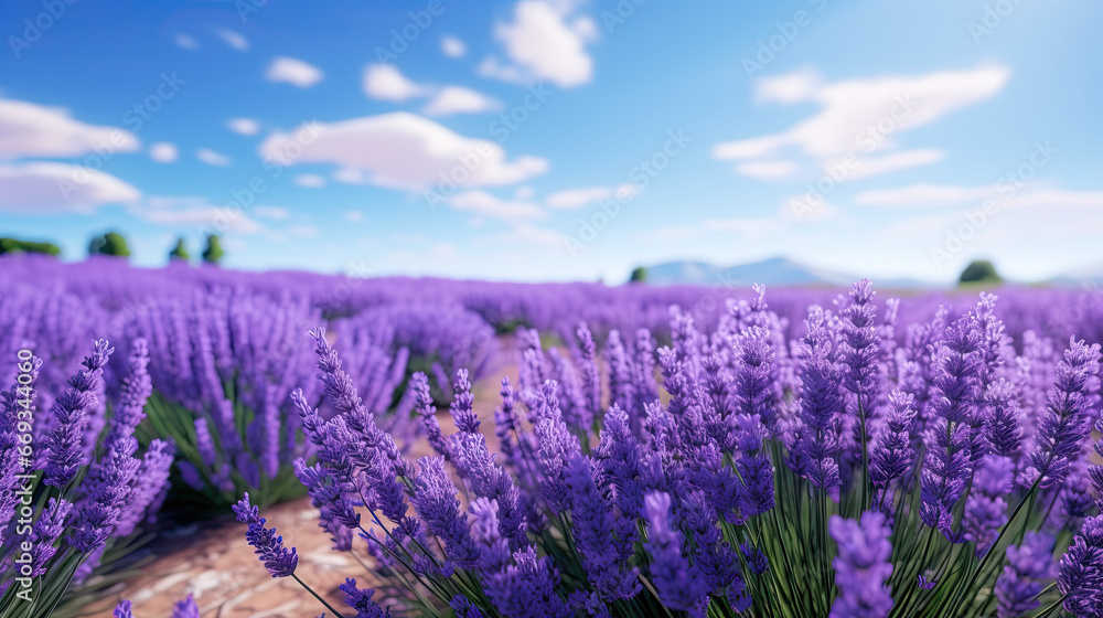 beautiful field of lavender flowers with blue sky