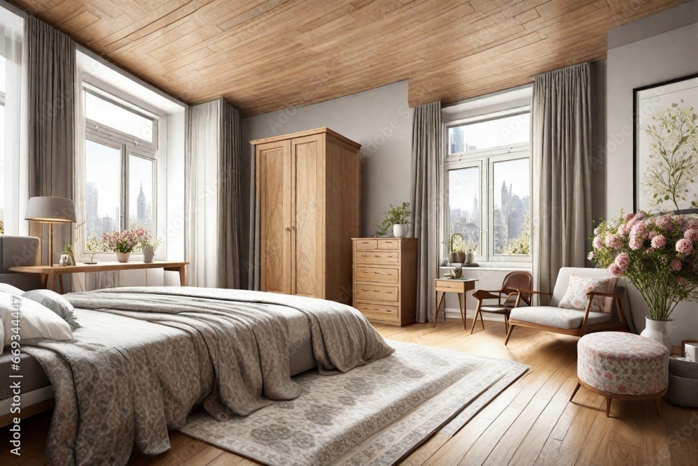 Fototapeta premium Comfortable Bedroom in a Residential District