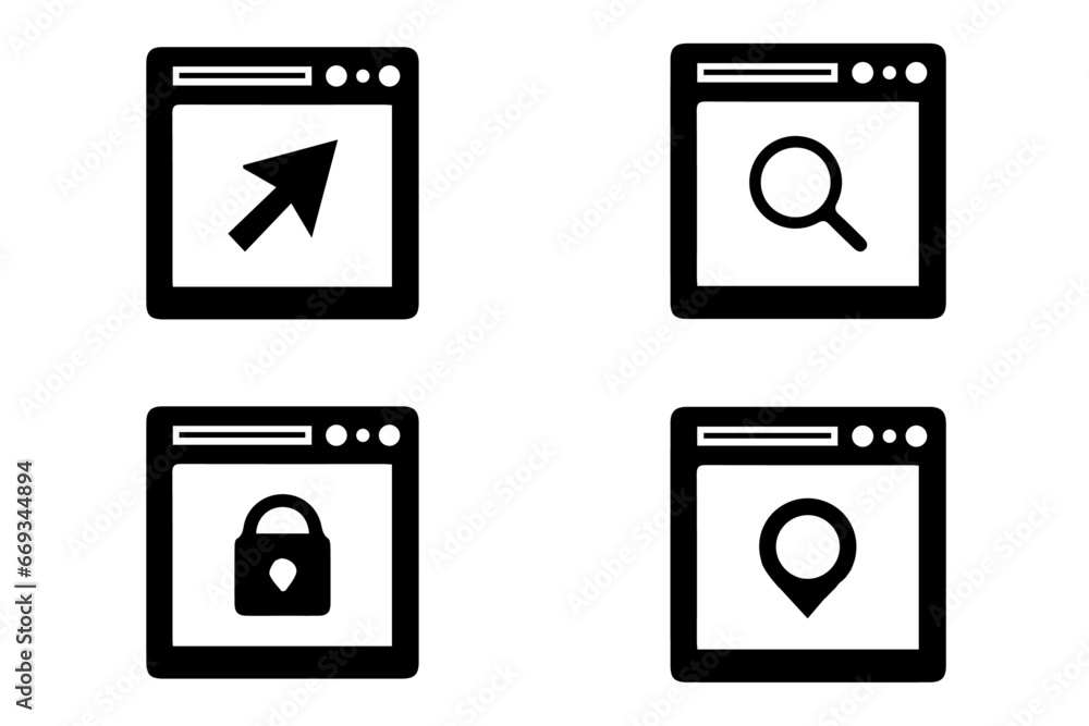 Browser icons set. Website sign. Search icon vector illustration. Web internet icons such as web, cyber security, internet connection, searching, data security, cloud network, cloud computing vector Browser icons set. Website sign. Search icon vector illustration. Web internet icons such as web, cyber security, internet connection, searching, data security, cloud network, cloud computing vector