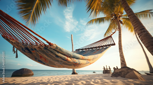 the hammock under a palm tree on the beach
