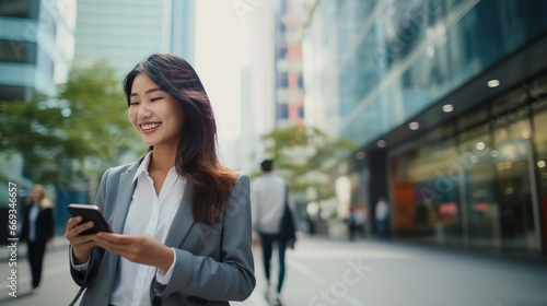 A businesswoman with phone. Generative Ai.