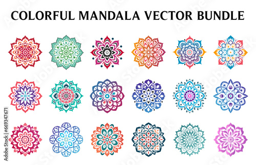 Set of Colorful Vector Mandala design floral mandala art, Vintage Circle Mandala art vector illustration Bundle, Simple and minimal beautiful mandala vector drawing, Ornamental luxury mandala pattern