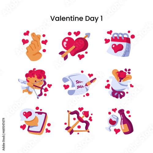 Valentine Day Flat Icon Set