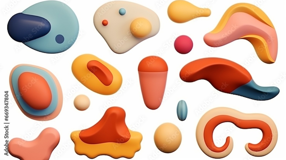 A collection of cartoon-style 3D abstract shapes. Realistic elements in gentle multicoloured tones for use in a variety of ornamental designs. Year 2000. isolated against a white backdrop. vector A collection of cartoon-style 3D abstract shapes. Realistic elements in gentle multicoloured tones for use in a variety of ornamental designs. Year 2000. isolated against a white backdrop. vector