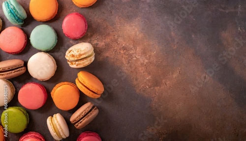 French colorful macarons background. colorful macarons dessert with vintage tones. AI Generated. © ImagineWorld