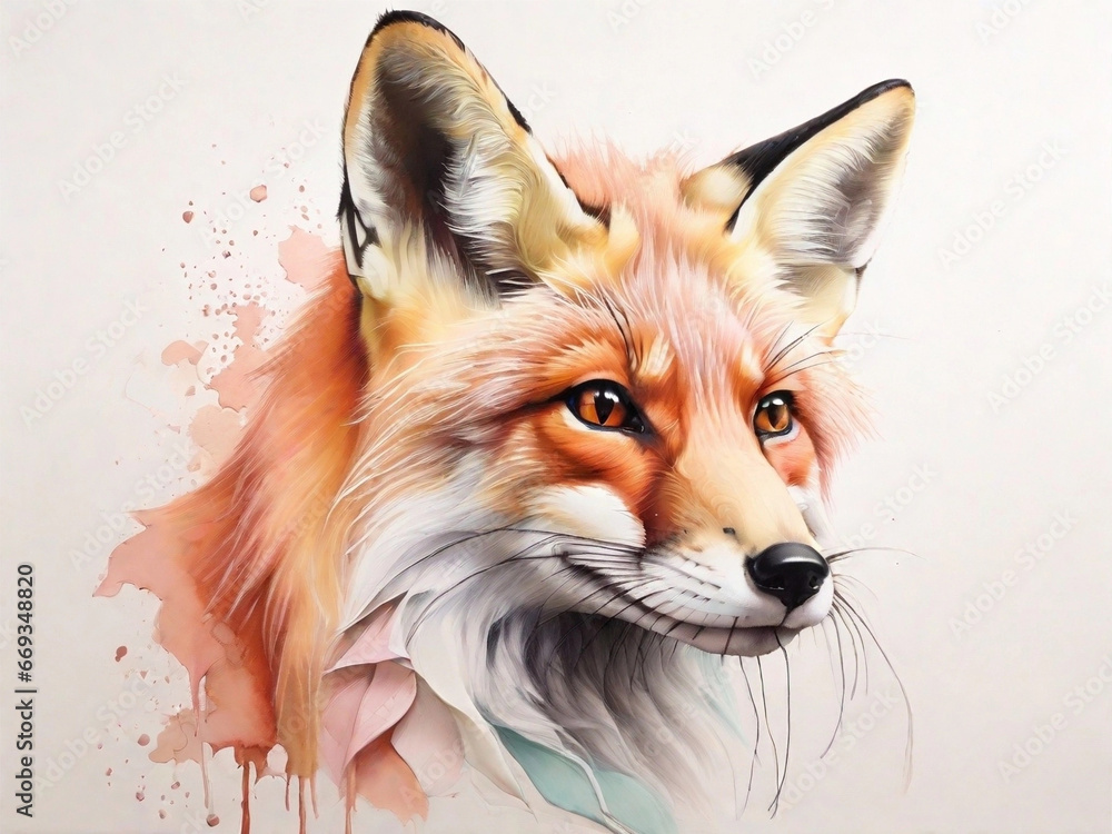 Fototapeta premium fox with soft pastel palette background illustration