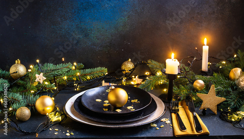 Christmas table setting in dark