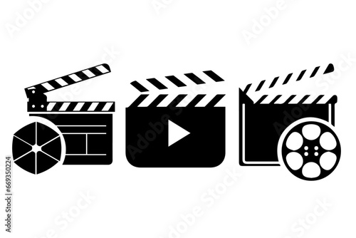 Clapper board set. Open movie clapper vector illustration. Opened and closed movie shooting clapper board vector. Film cinema symbol