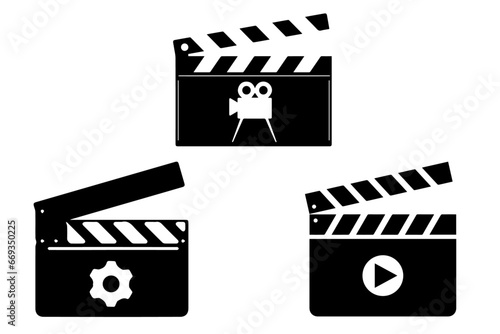 Clapper board set. Open movie clapper vector illustration. Opened and closed movie shooting clapper board vector. Film cinema symbol