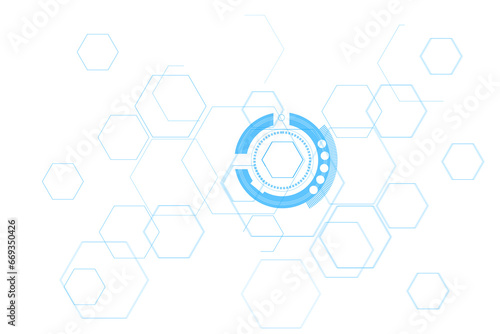 Digital png illustration of blue digital circle with hexagons on transparent background