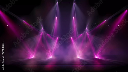 Concert show stage with pink and purple with smoke stage like.Stage scene for Concert show or Presentation. Realistic 3d vector.