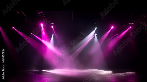 Concert show stage with pink and purple with smoke stage like.Stage scene for Concert show or Presentation. Realistic 3d vector.