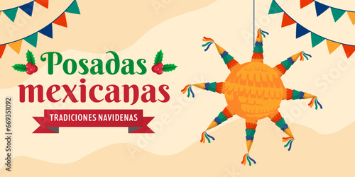 flat posadas mexicanas horizontal banner illustration