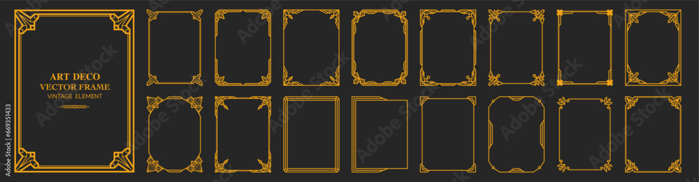 Art Deco gold frame , vintage frame , ornament frame ,line geometric luxury frames , wedding banner label card geometric background vector illustration