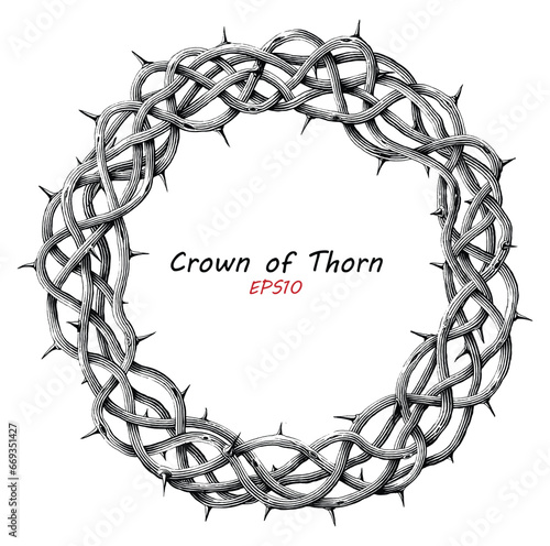 The crown of thorns vintage illustration black and white clip art