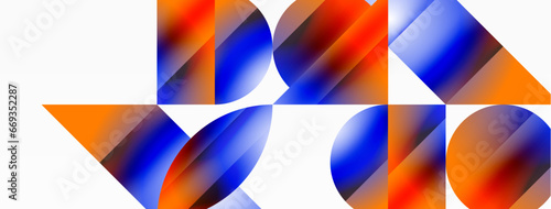 Serene gradient template. Circles and triangles mingle in minimalist perfection. Gentle fusion of forms and hues creates balanced yet captivating backdrop, embodying modern sophistication
