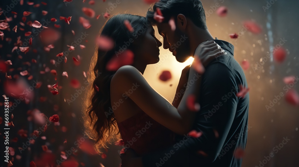 A loving couple with a Valentine's Day. Generative Ai. A loving couple with a Valentine's Day. Generative Ai.