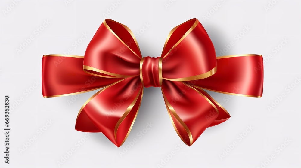 A red bow and ribbon set off in white. Generative Ai. A red bow and ribbon set off in white. Generative Ai.