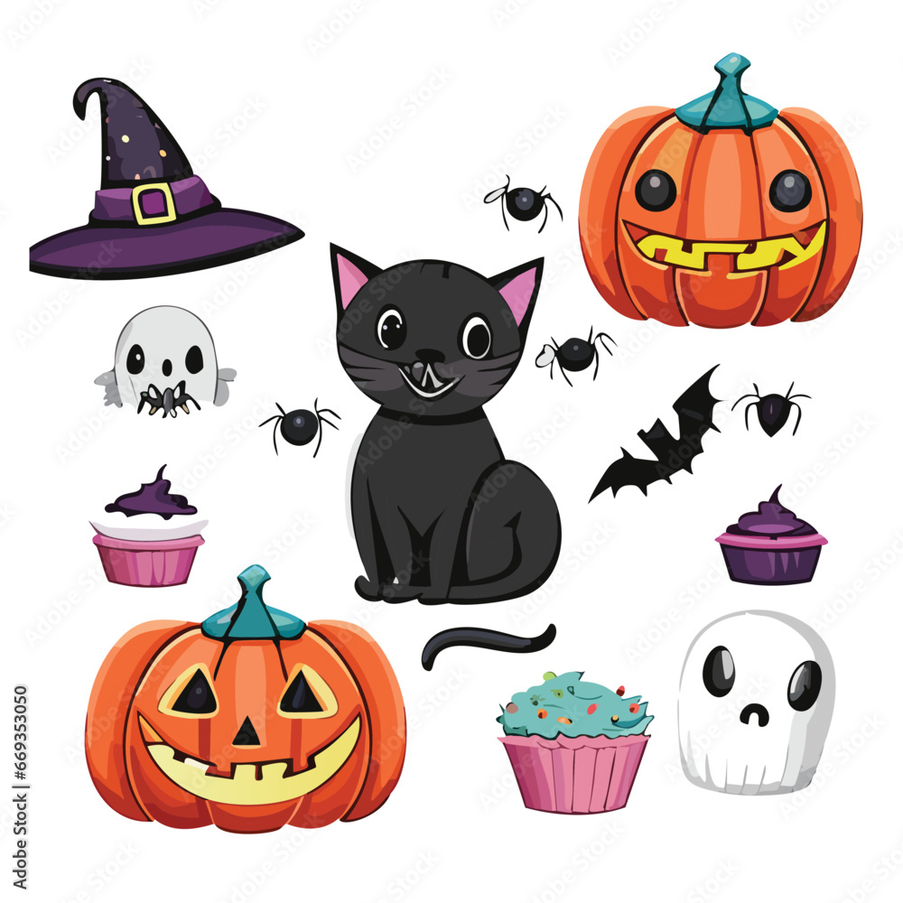 Happy Halloween banner or party invitation background with clouds,bats and pumpkins in paper cut style. Vector illustration. Full moon in the sky, spiders web and stars. Place for text Happy Halloween banner or party invitation background with clouds,bats and pumpkins in paper cut style. Vector illustration. Full moon in the sky, spiders web and stars. Place for text