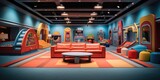 A fun and educational playroom, with a basalt texture, and a blue hour lighting effect. AI Generative