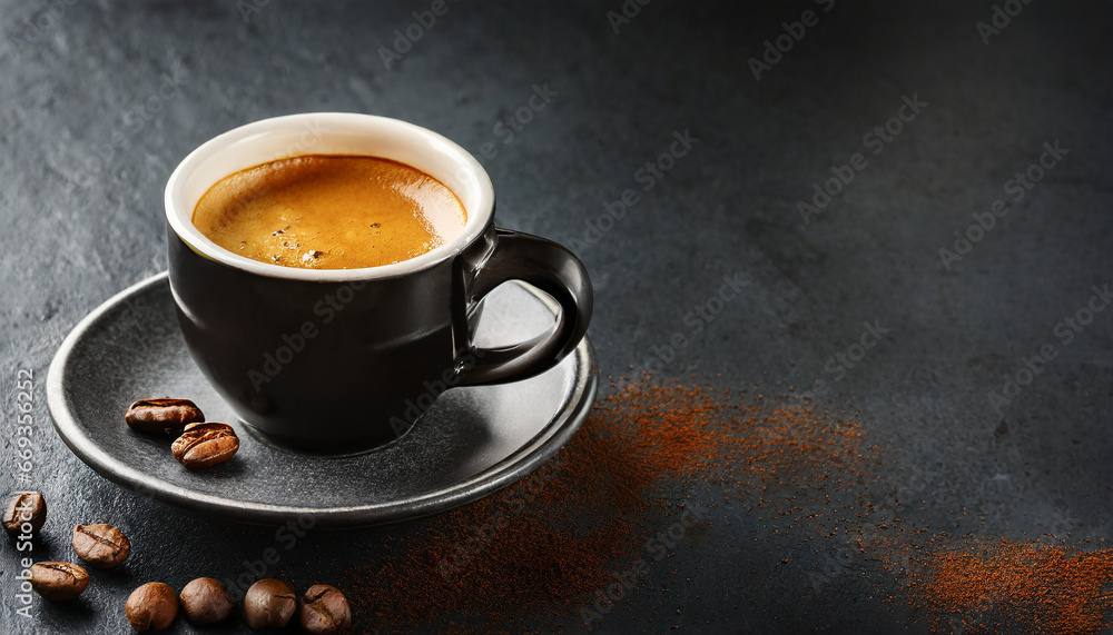 Espresso served in cup on dark with copy space Espresso served in cup on dark with copy space
