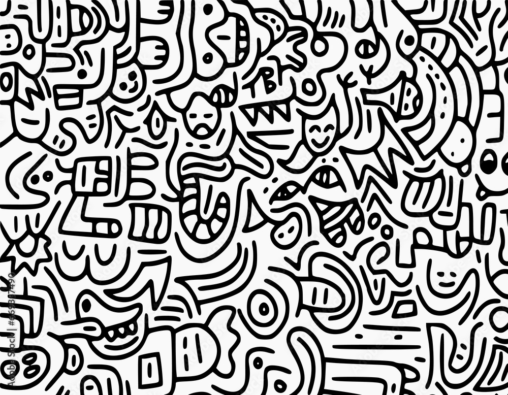 Hand-drawn doodle with black line. Creative abstract illustration that suitable for sticker, drawing book, cover. Isolated on white background Hand-drawn doodle with black line. Creative abstract illustration that suitable for sticker, drawing book, cover. Isolated on white background