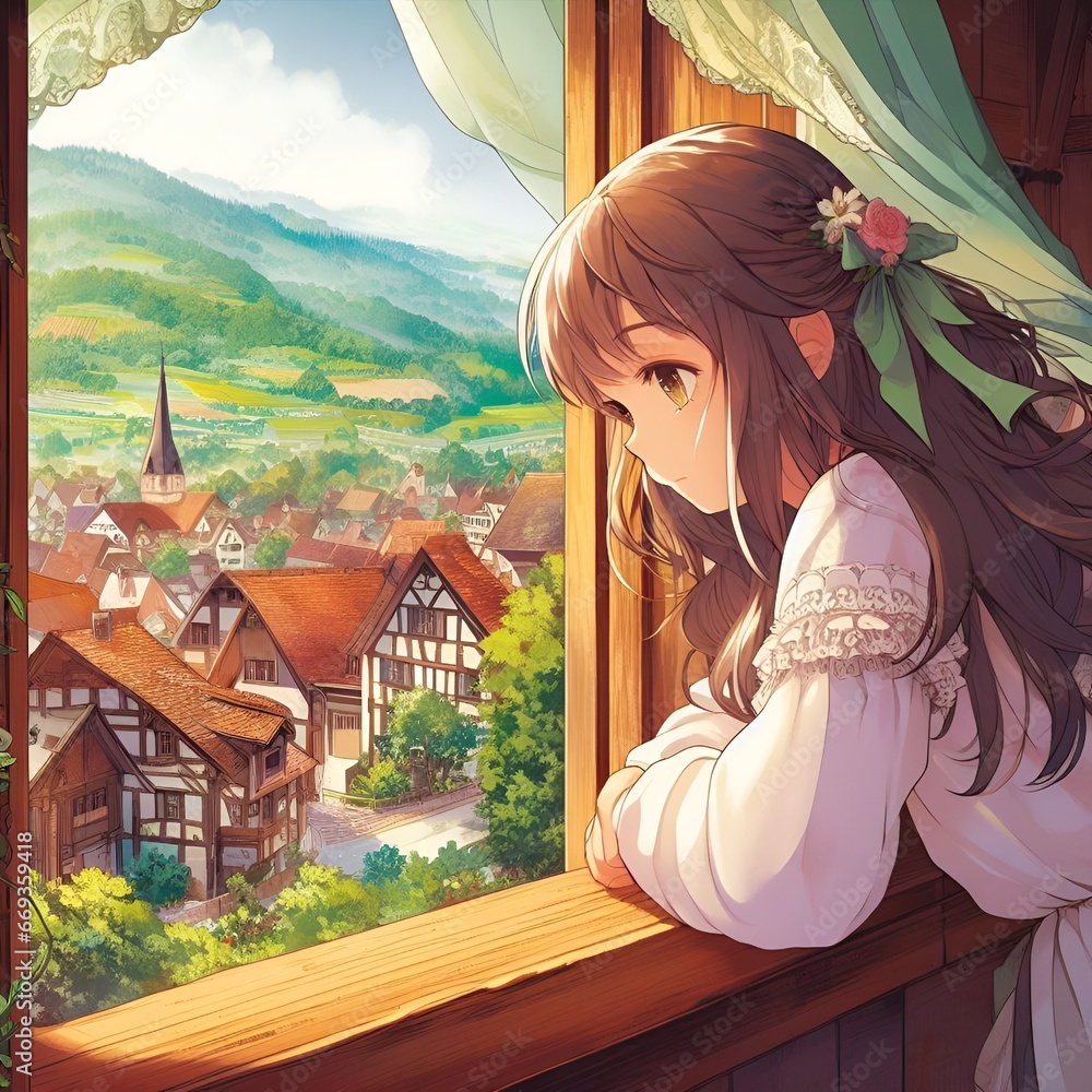 Fototapeta premium woman in the window