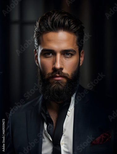 Portrait of a handsome man in elegant suit. Men's beauty, fashion.