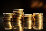Stacks of gold coins on dark background, Business and finance concept, Ai Generated