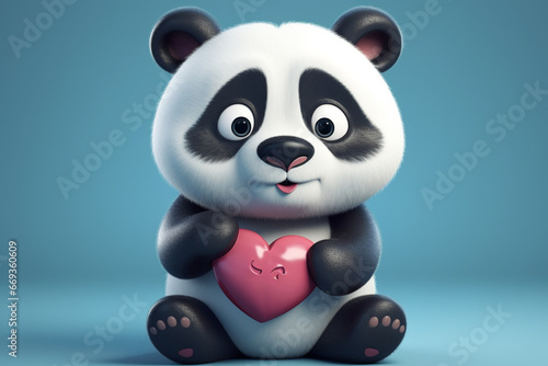 Cute panda holding a red heart  3d rendering.