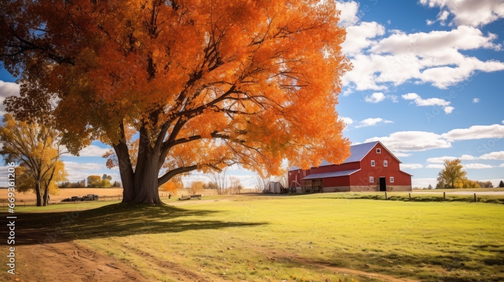 Amazing rural scene in autumn landscape. Generative AI
