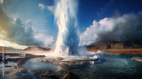 Water erupting from geyser. Generative AI