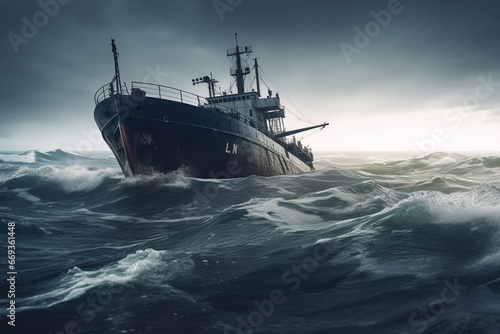 Shipwreck on the sea in stormy weather. 3d rendering