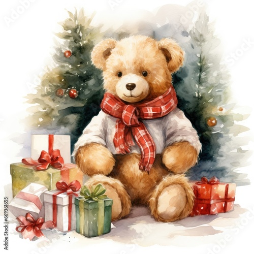 Adorable Teddy Bear Holding Presents © Pornthep