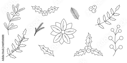 Christmas New Year winter decorate set elements